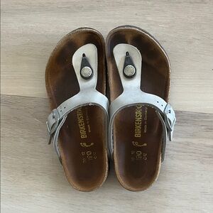 Birkenstock Gizeh Silver Thong Sandals size 12 girls